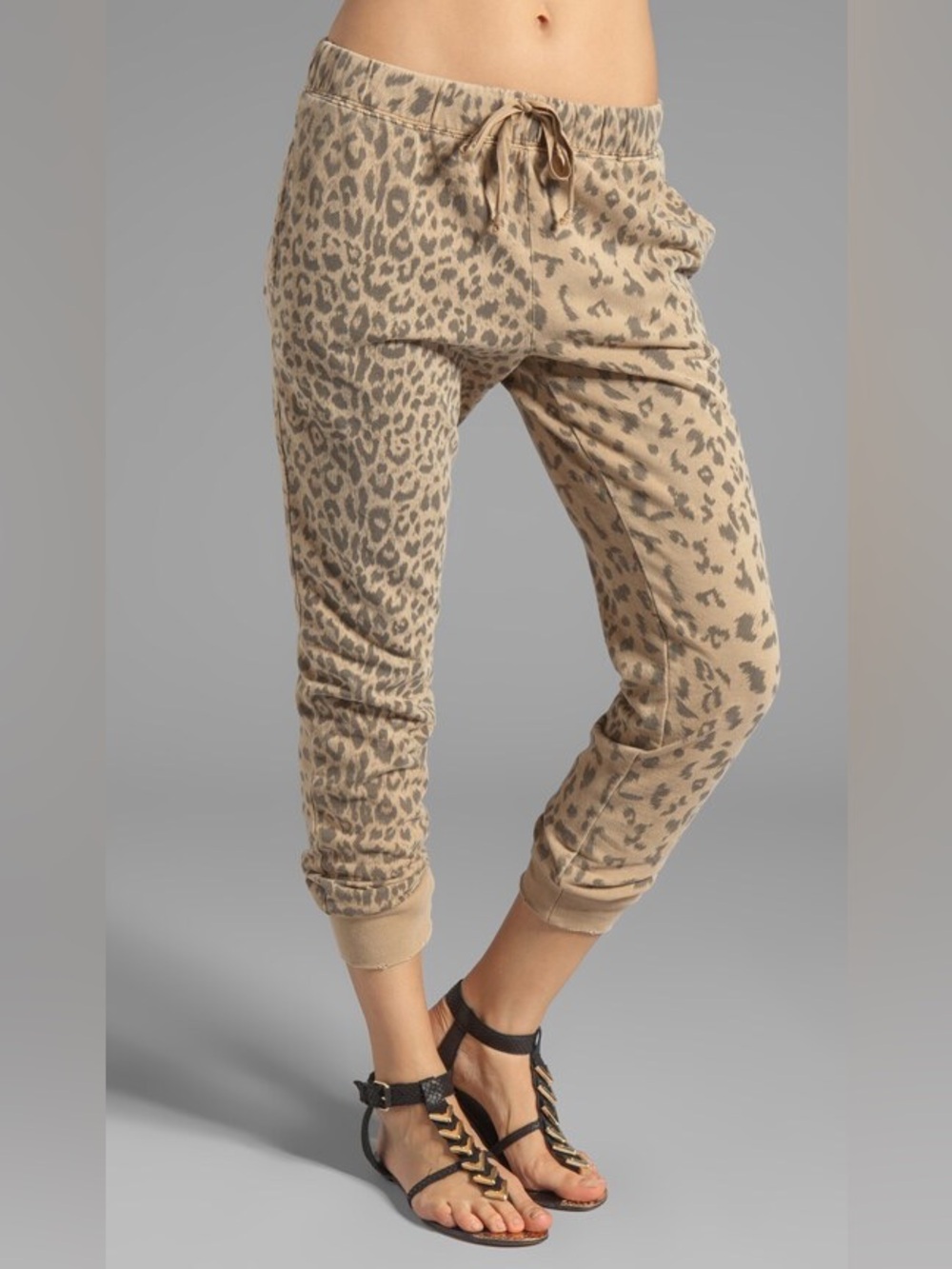 Current/Elliott Size Large Banded Bottom Sweat Pant in Camel Leopard Joggers